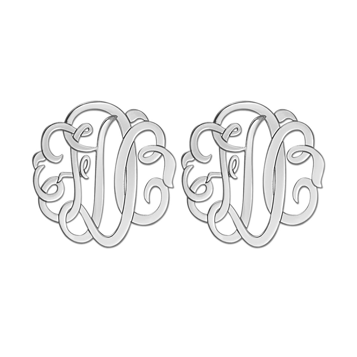 Fancy Script Monogram Earrings — View 1