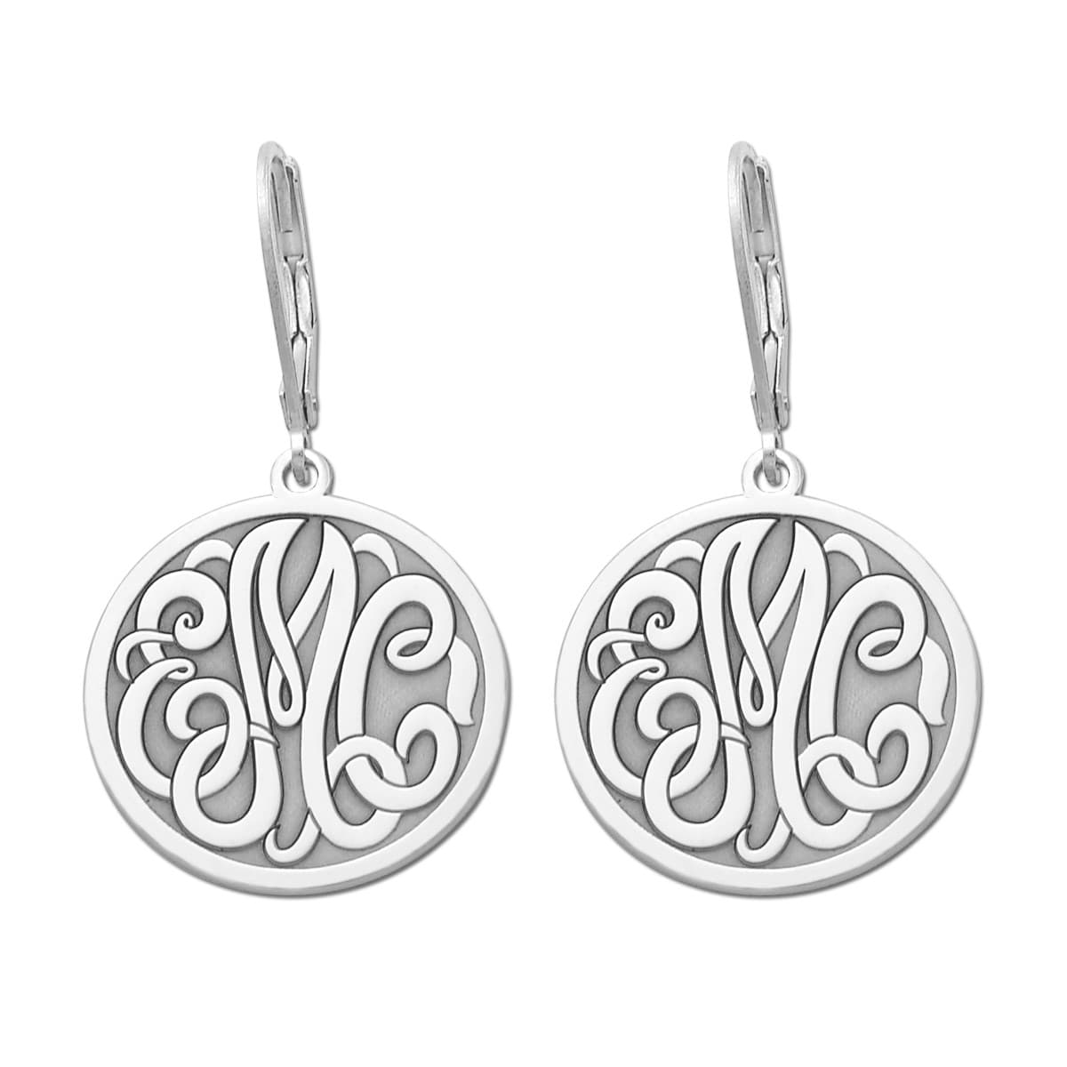 Engraved Initial Circle Monogram Earrings — View 1