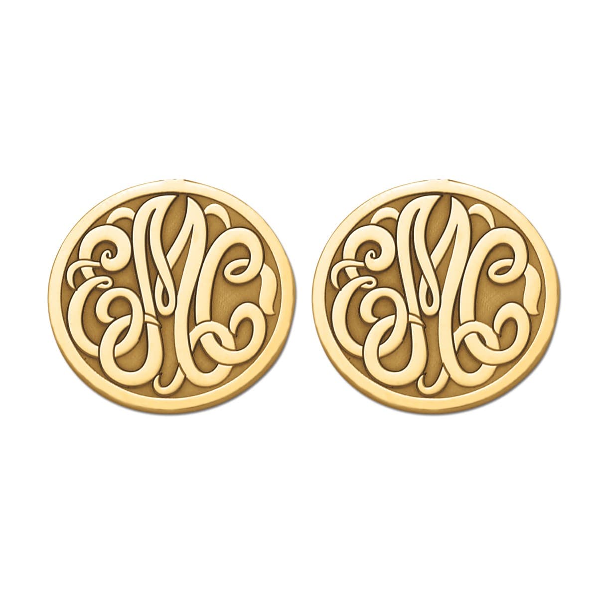 20mm Engraved Initial Monogram Earrings, Front view in yellow gold