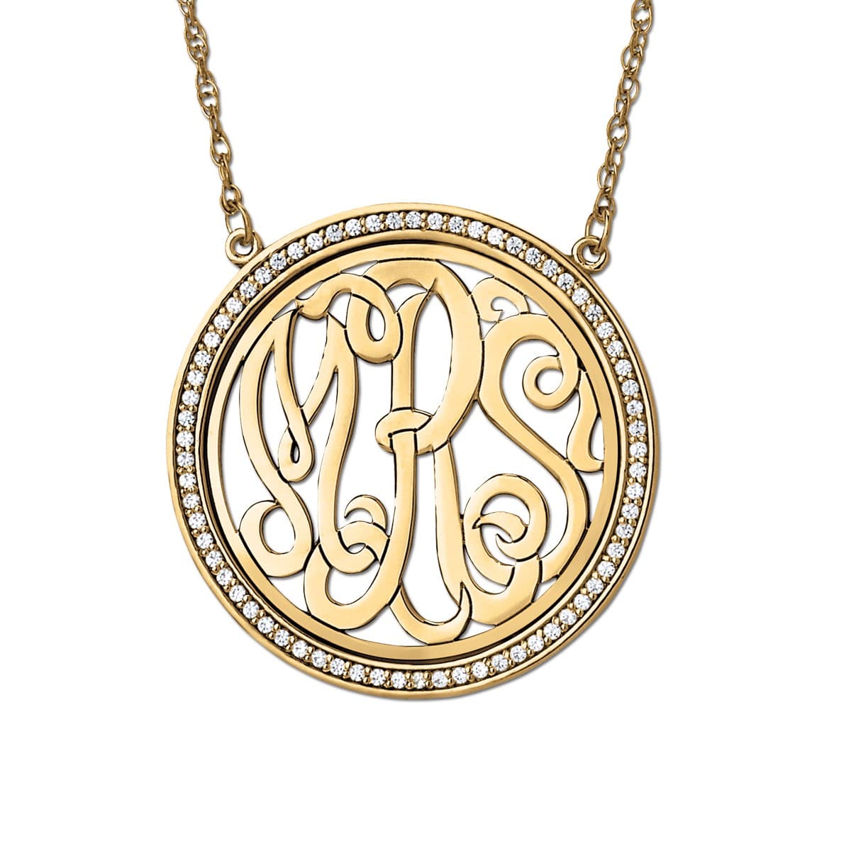 15mm Diamond Bezel Monogram (0.4 ct. tw.), Front view in yellow gold