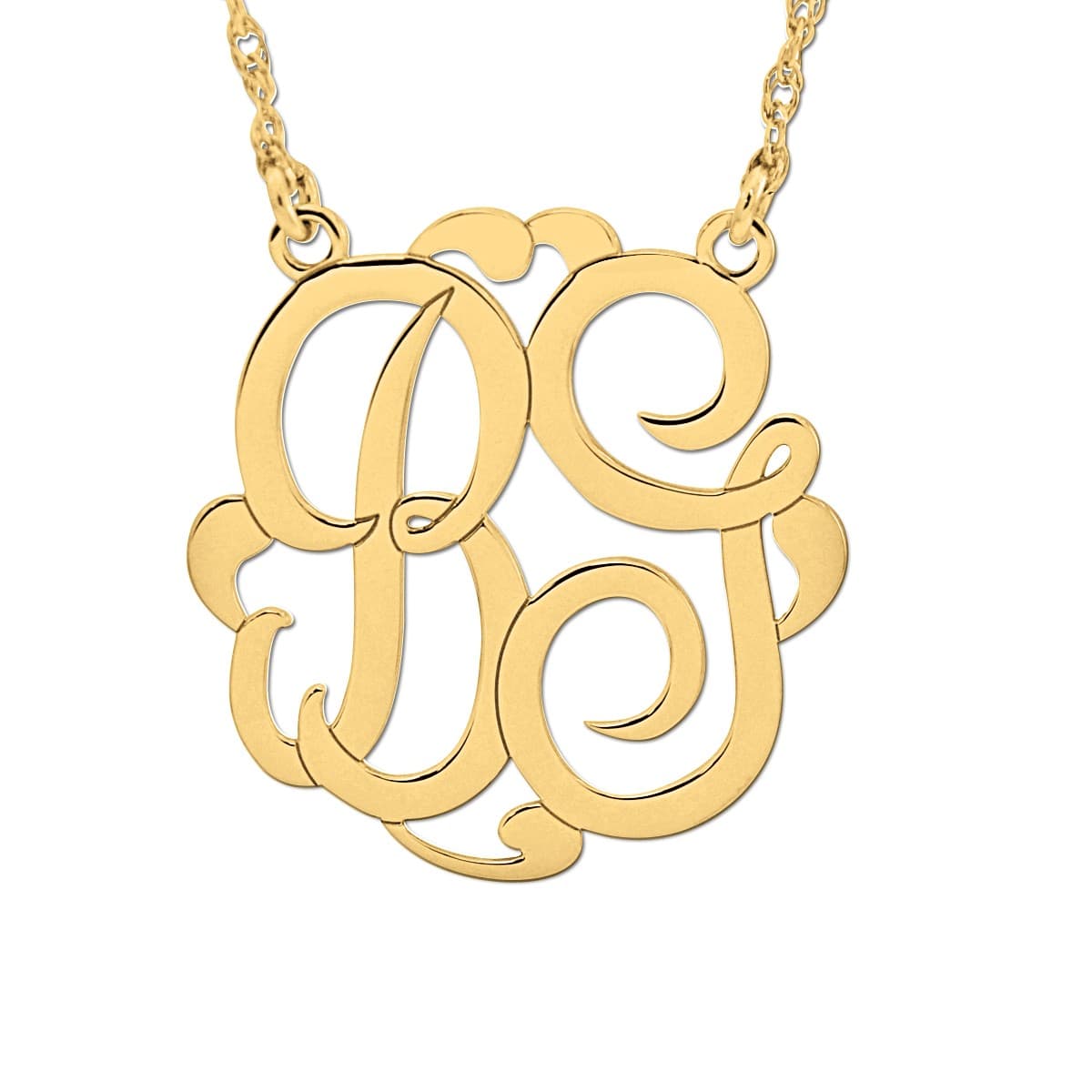 Personalized Monogram Necklace, Side view in white gold or platinum