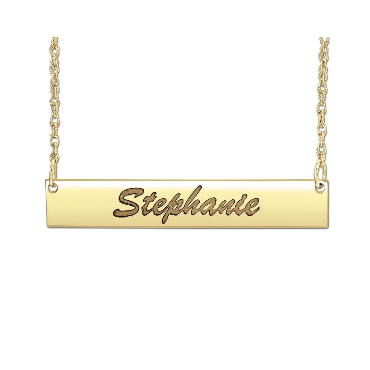 Monogramed Initial Name Bar Pendant Necklace, Front view in yellow gold