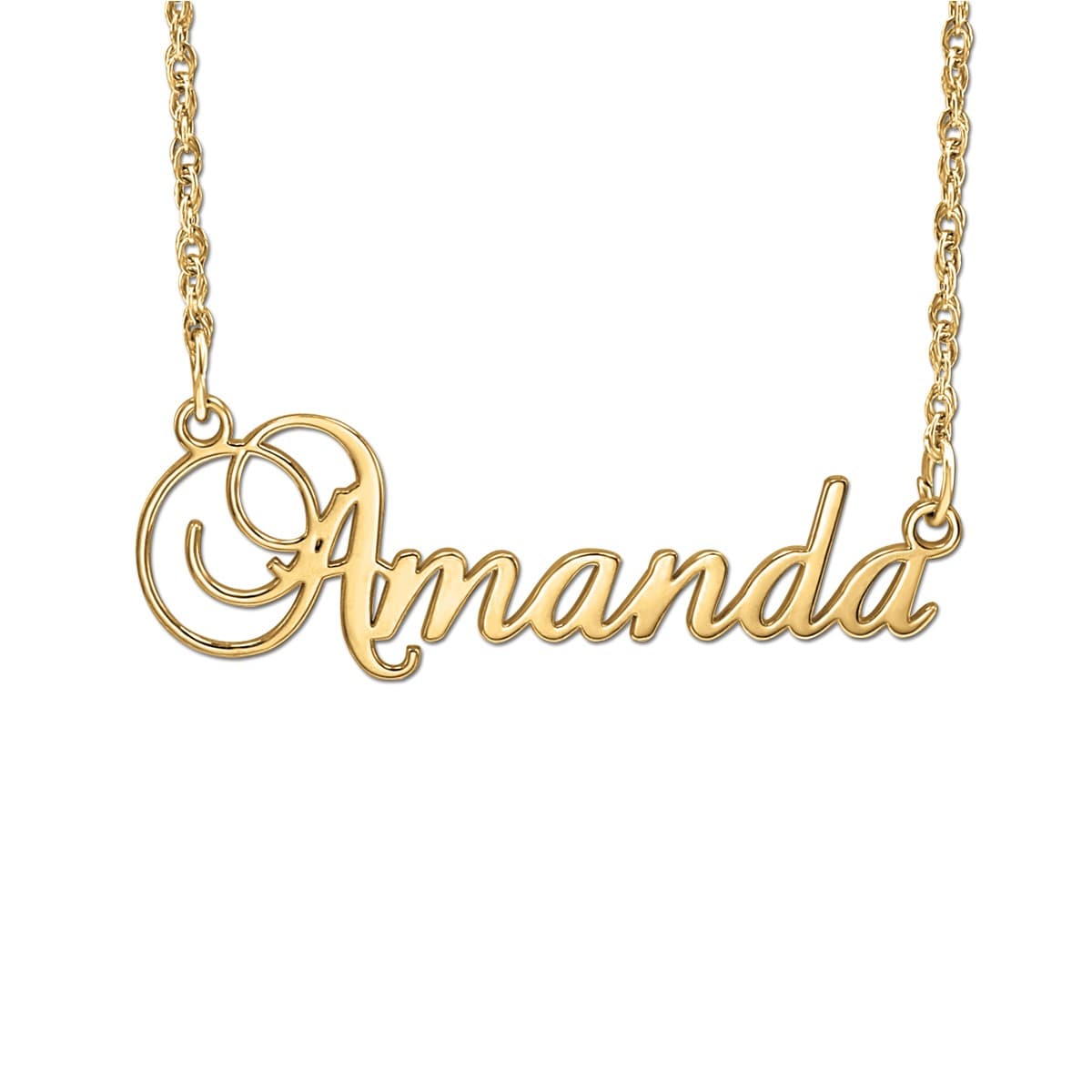 Polished Nameplate Necklaces, Front view in yellow gold