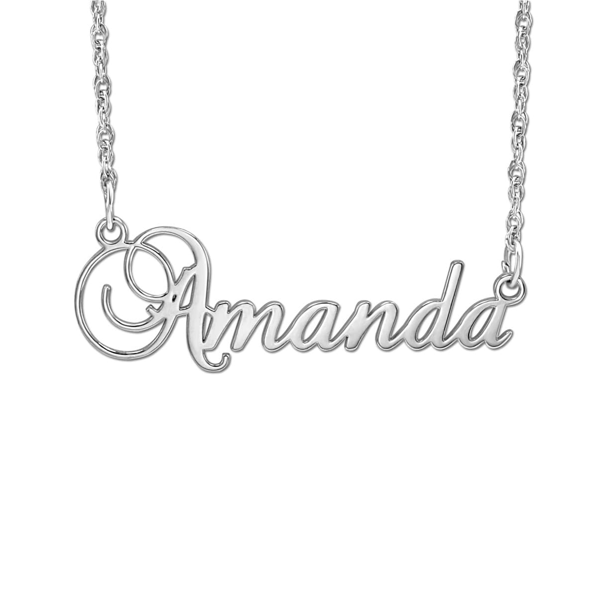 Polished Nameplate Necklaces — White Gold
