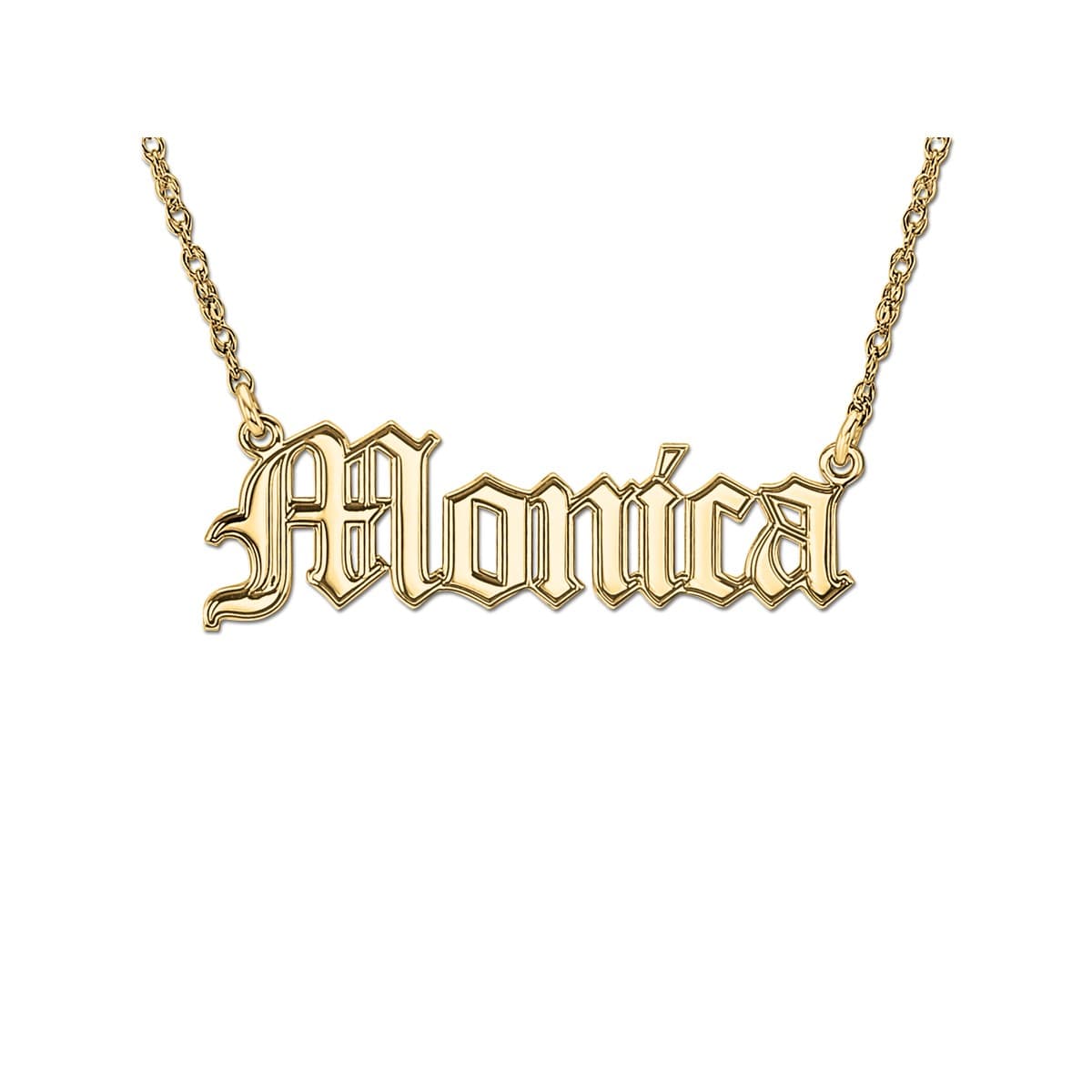Polished Nameplate Necklaces, Front view in yellow gold