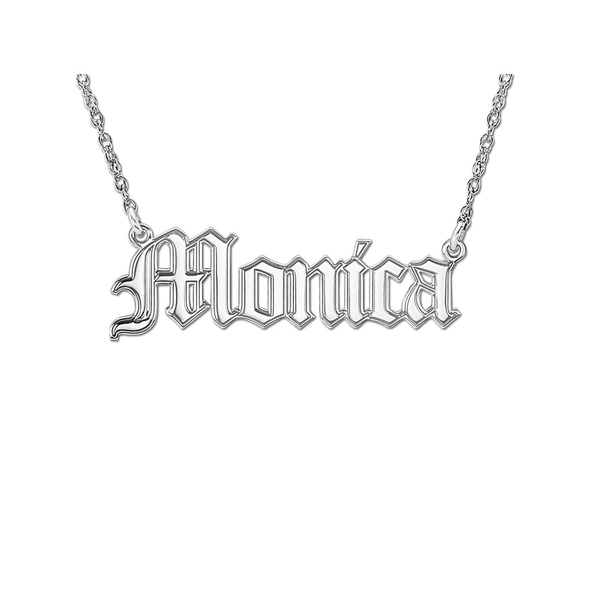Polished Nameplate Necklaces — White Gold