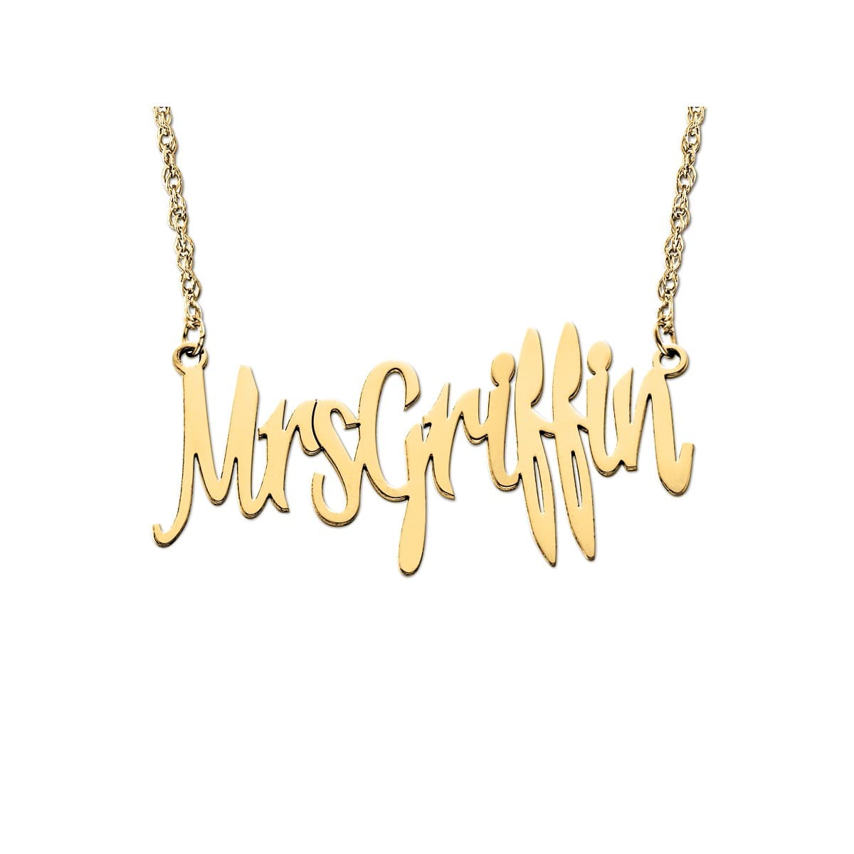 Personalized Mrs. Necklace, Side view in white gold or platinum