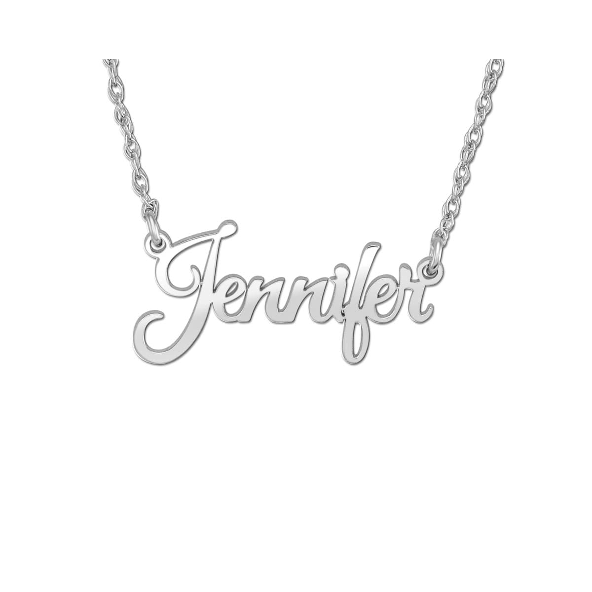 High Polished Script Name Necklace — White Gold