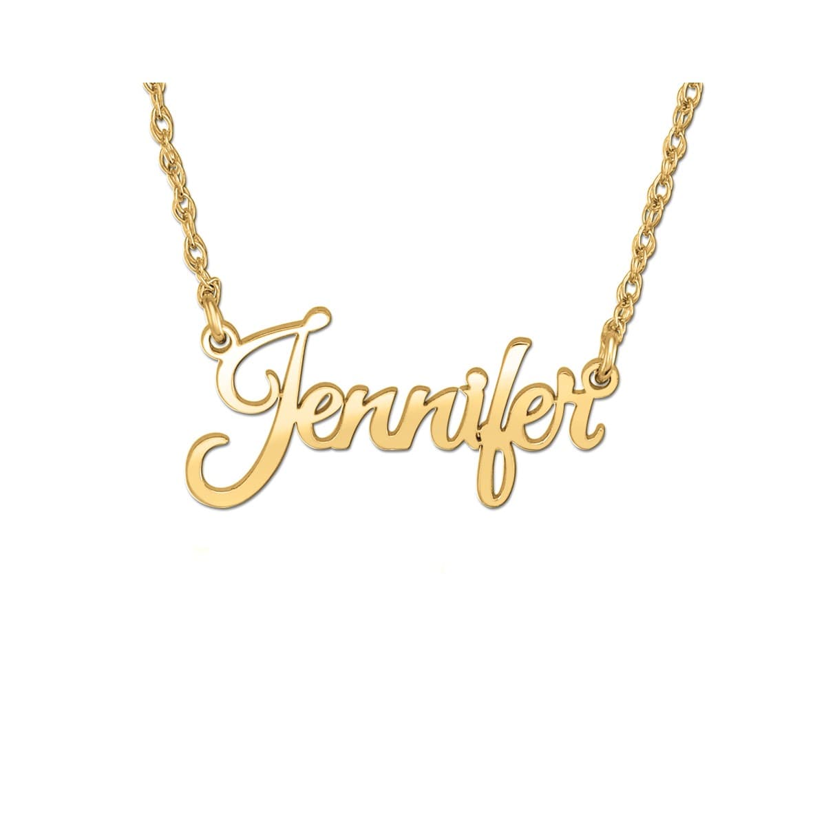 High Polished Script Name Necklace, Side view in white gold or platinum