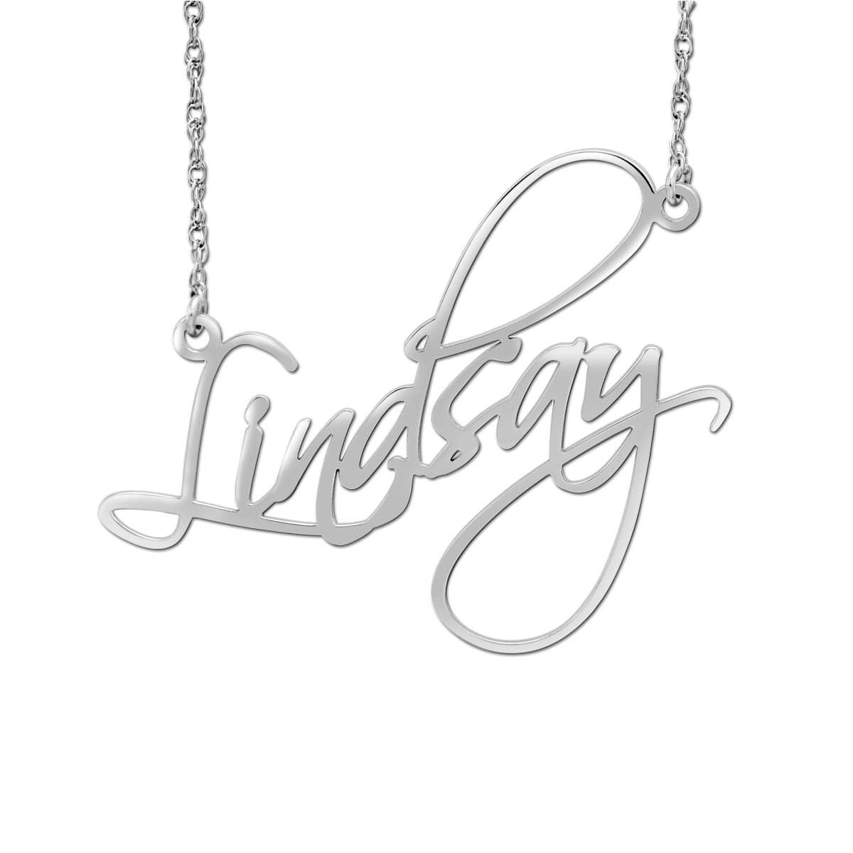 14K W Hi Polish Name Pers Neck — White Gold