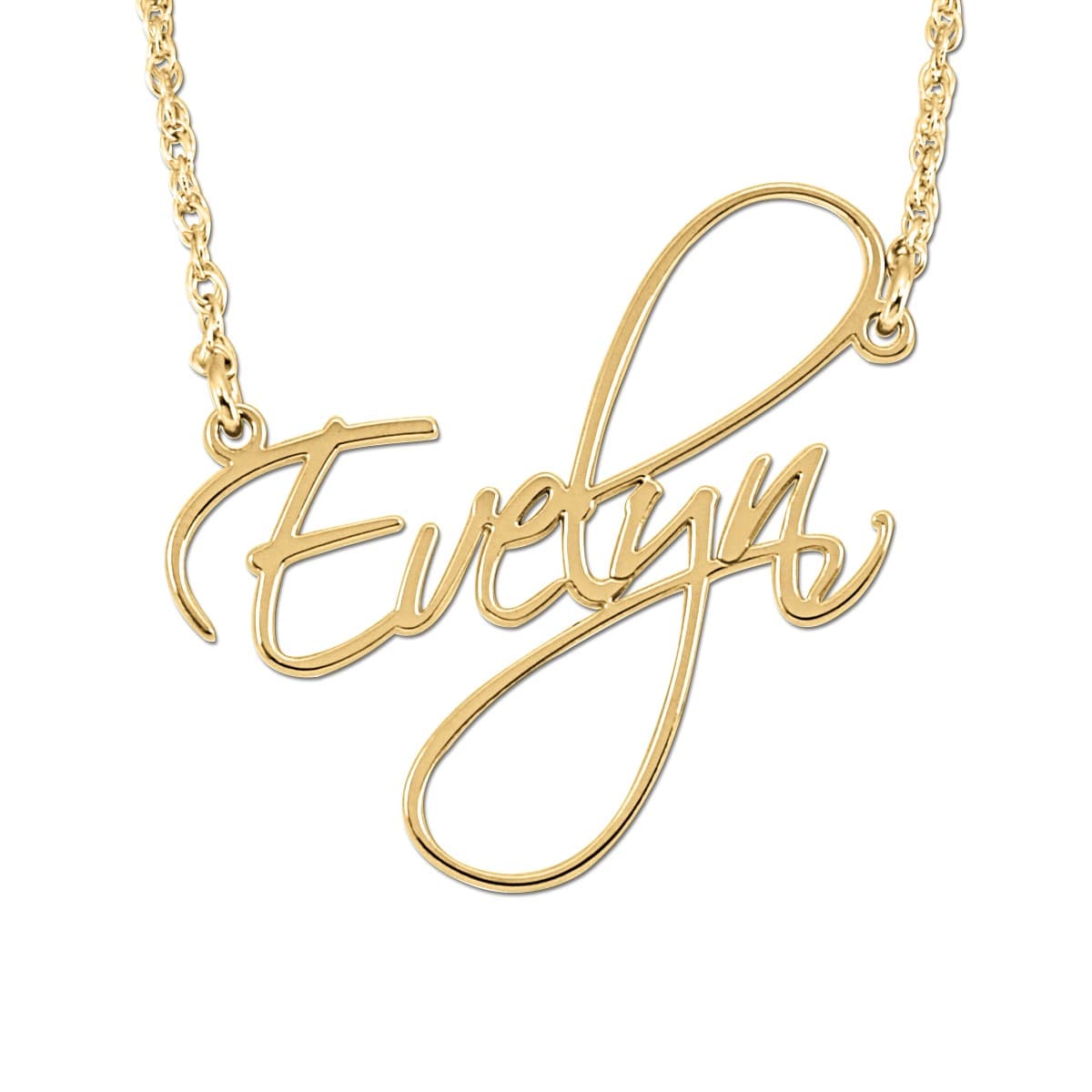 Polished Nameplate Necklaces, Front view in yellow gold