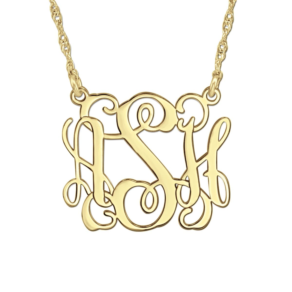 Vine Monogram Necklace, 25 mm, Side view in white gold or platinum