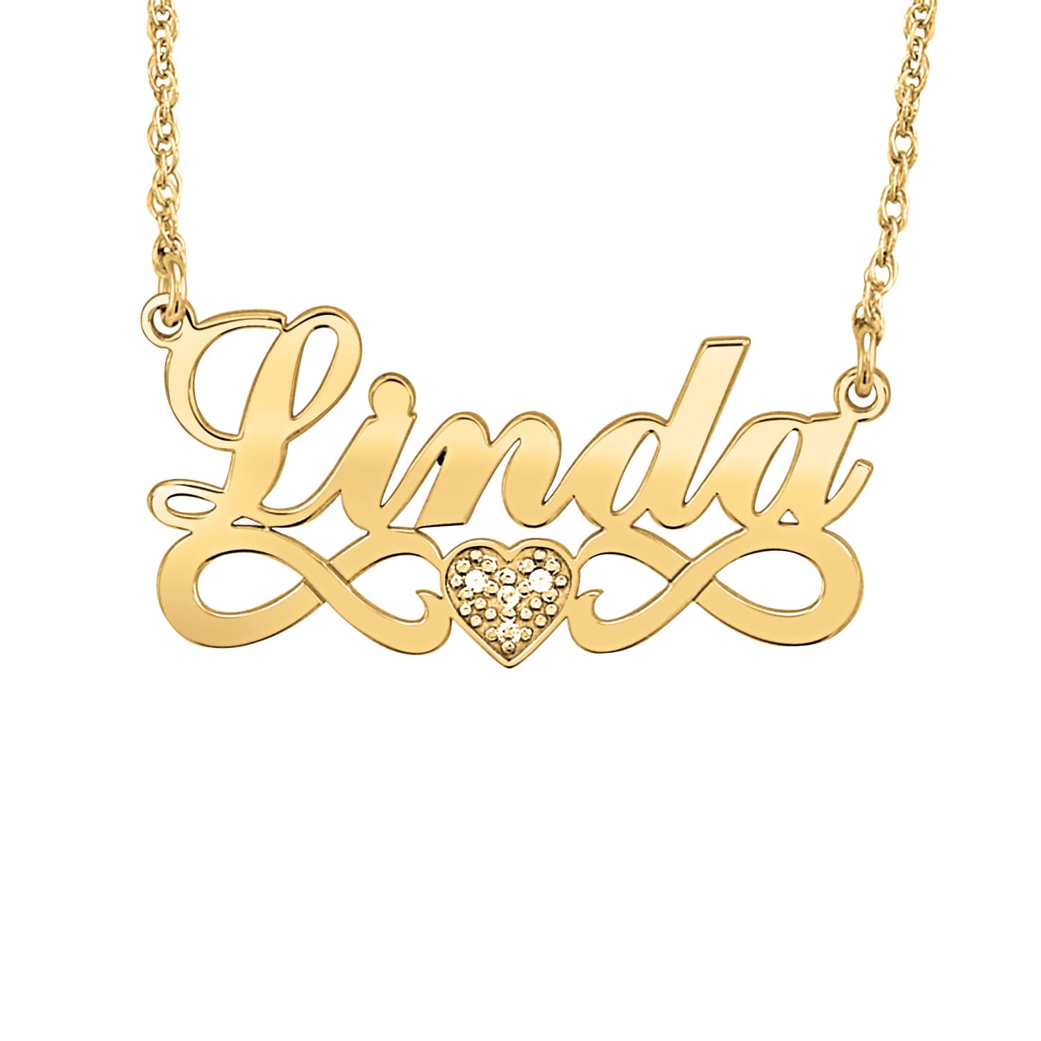 14K W Dia Accent Name Pers Nec, Front view in yellow gold