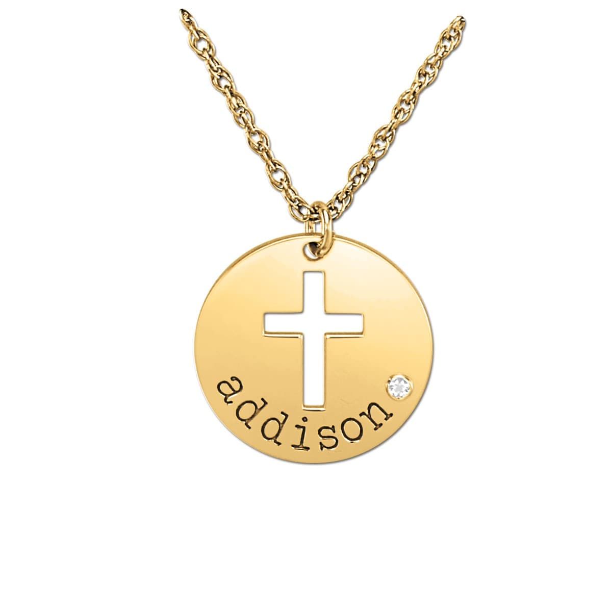 Accented Disc Pendant, Side view in white gold or platinum