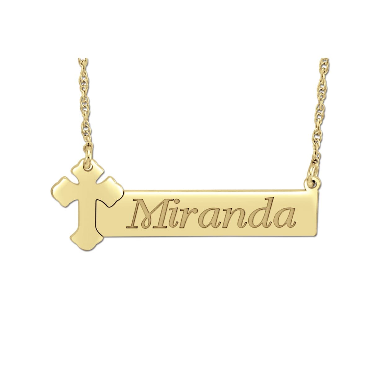 Personalized Cross Necklace, 14 x 37 mm, Side view in white gold or platinum
