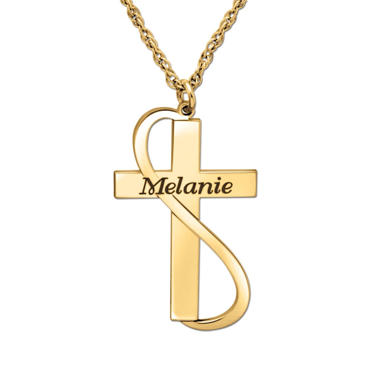 Personalized Cross Necklace, 28 x 16 mm, Side view in white gold or platinum