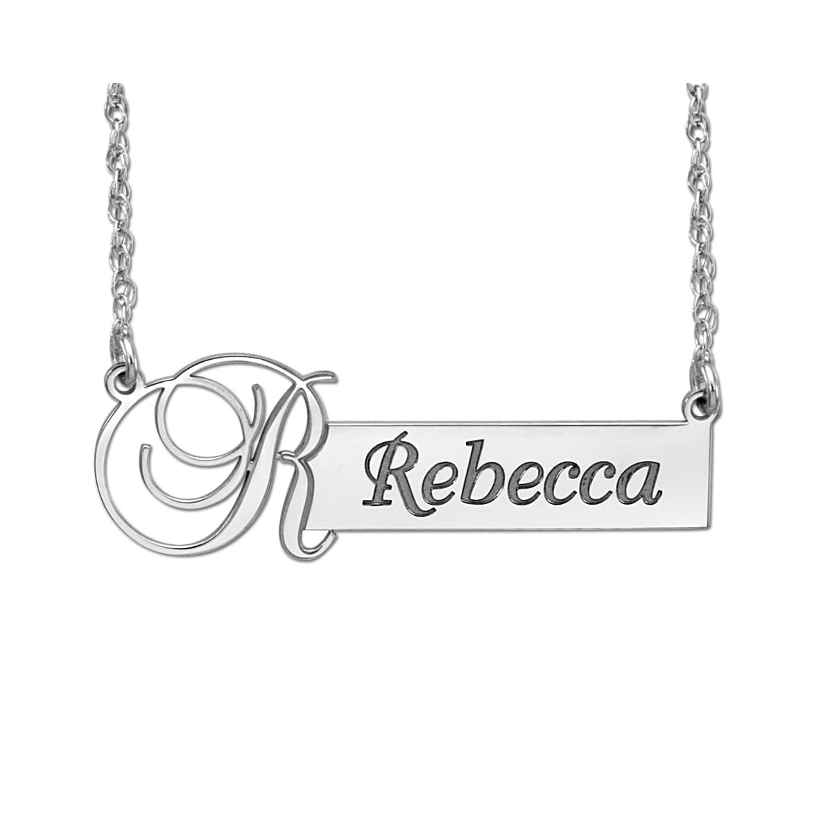 14K W 11 x 37mm Hi Polish Name — White Gold