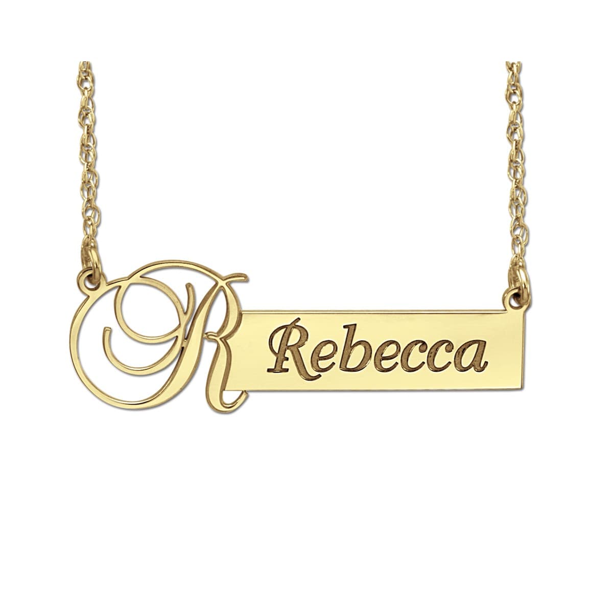 Name Necklace, 11 x 37 mm, Side view in white gold or platinum