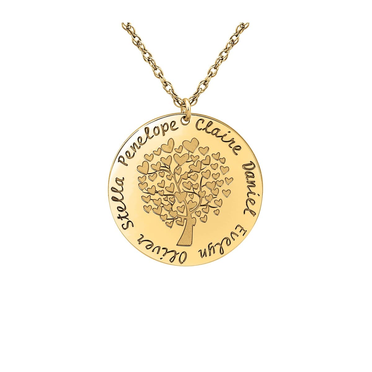 Family Tree Necklace, 25 mm, Side view in white gold or platinum