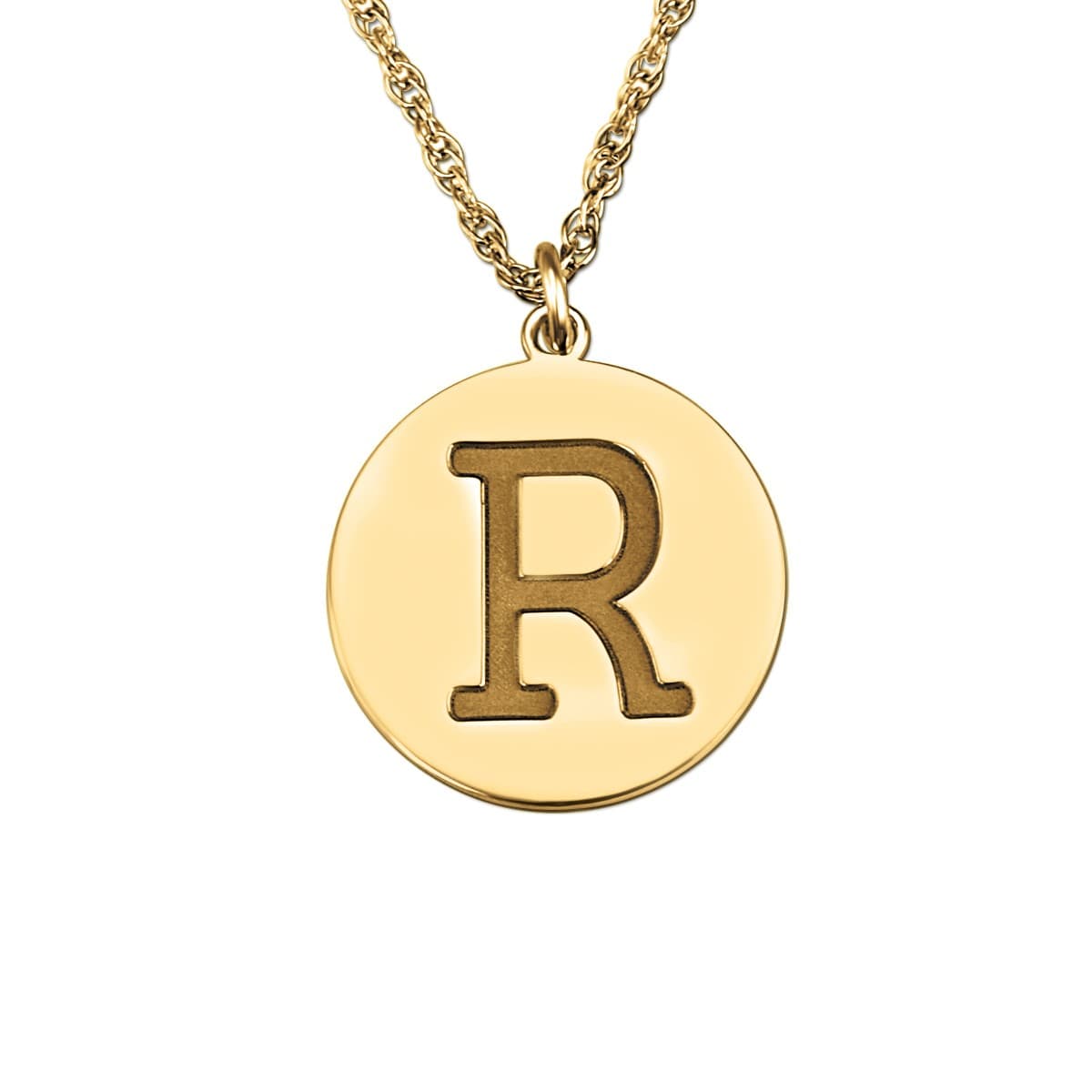 Initial Letter Block Pendant, Side view in white gold or platinum