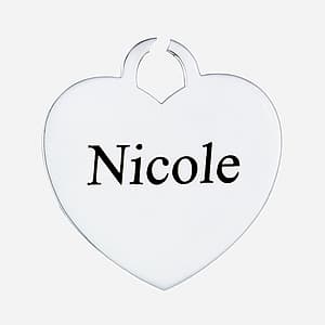 Double Sided Heart with Love Eng, Side view in white gold or platinum