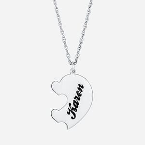 2-Piece Puzzle Heart Pendants, Side view in white gold or platinum