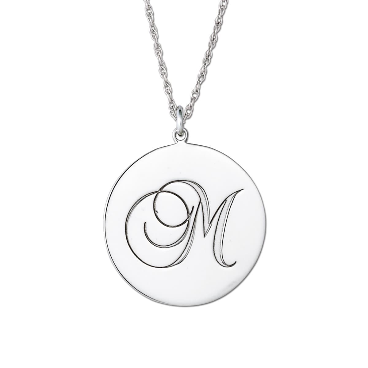 Script Initial On Disc (19 mm) — White Gold