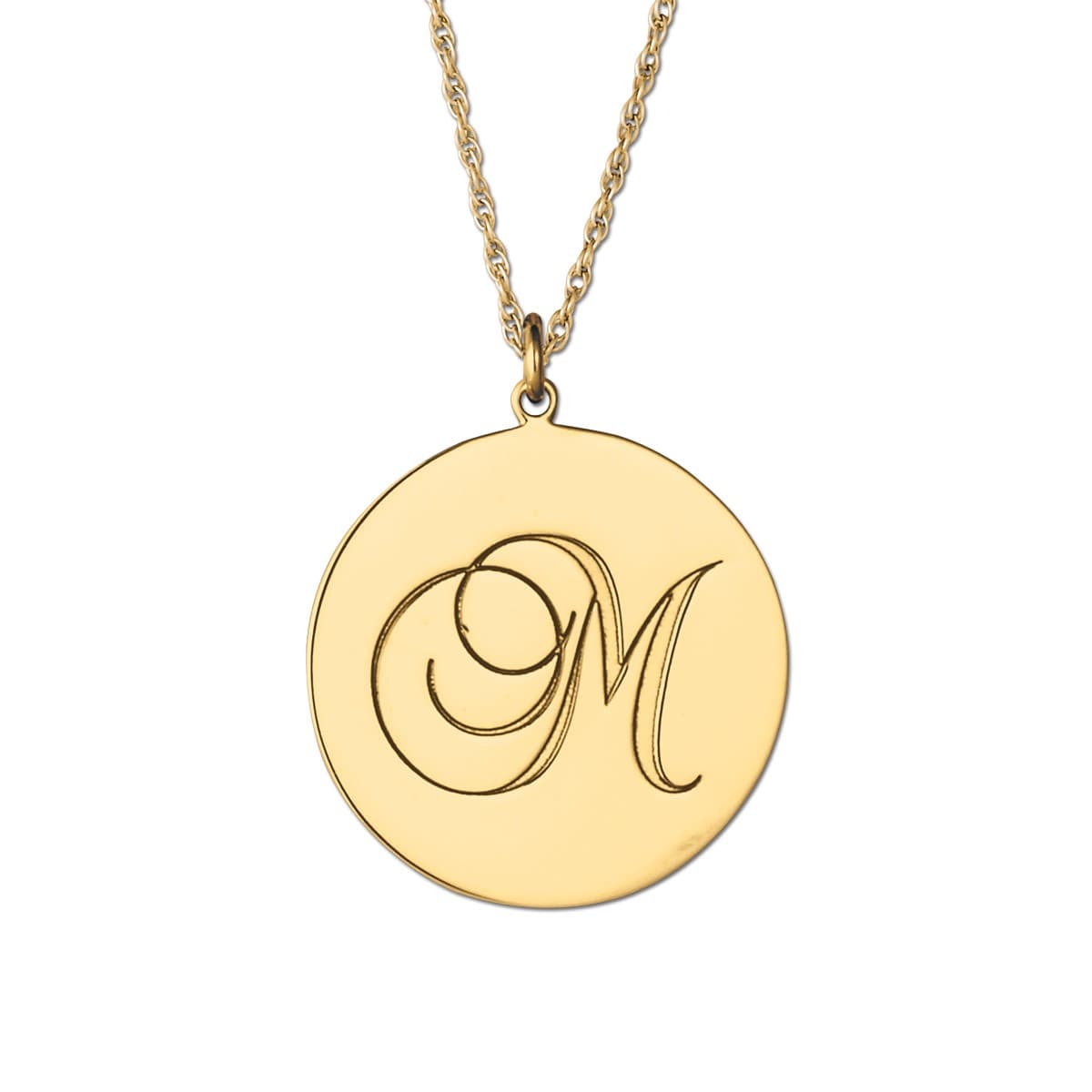 Script Initial On Disc (19mm), Side view in white gold or platinum