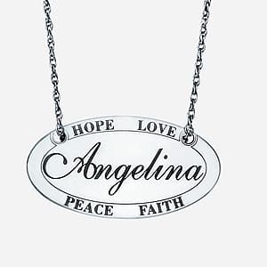 Oval Nameplate Inspirational, Side view in white gold or platinum
