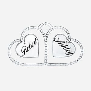 Double Heart Pendant, Side view in white gold or platinum
