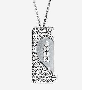 Split Rectangular Couples Pendant, Side view in white gold or platinum