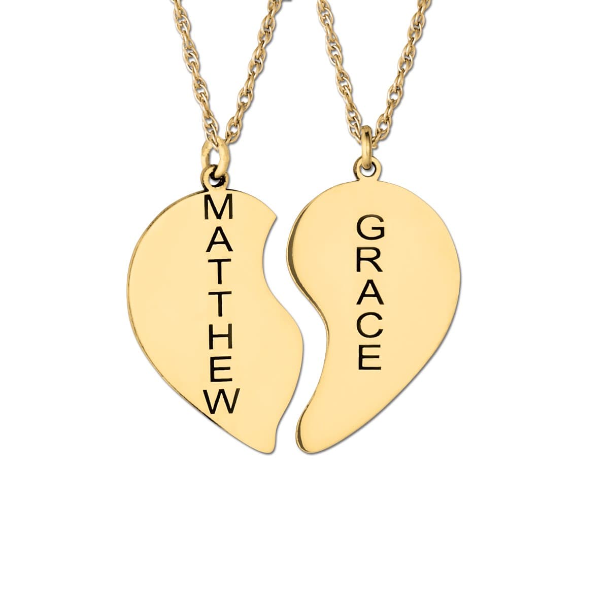 Couples Heart Pendant, Front view in yellow gold