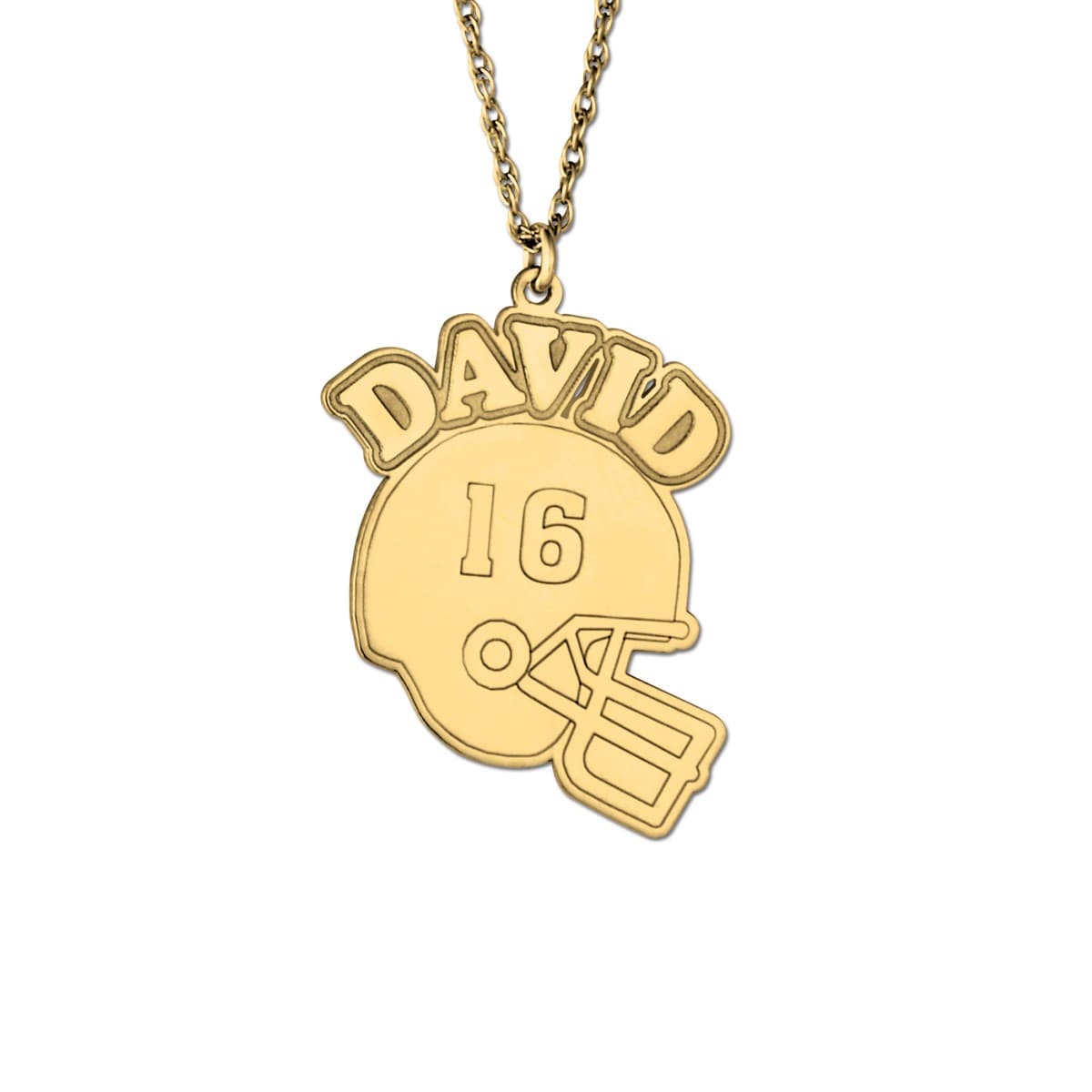 Football Helmet Nameplate, Front view in yellow gold