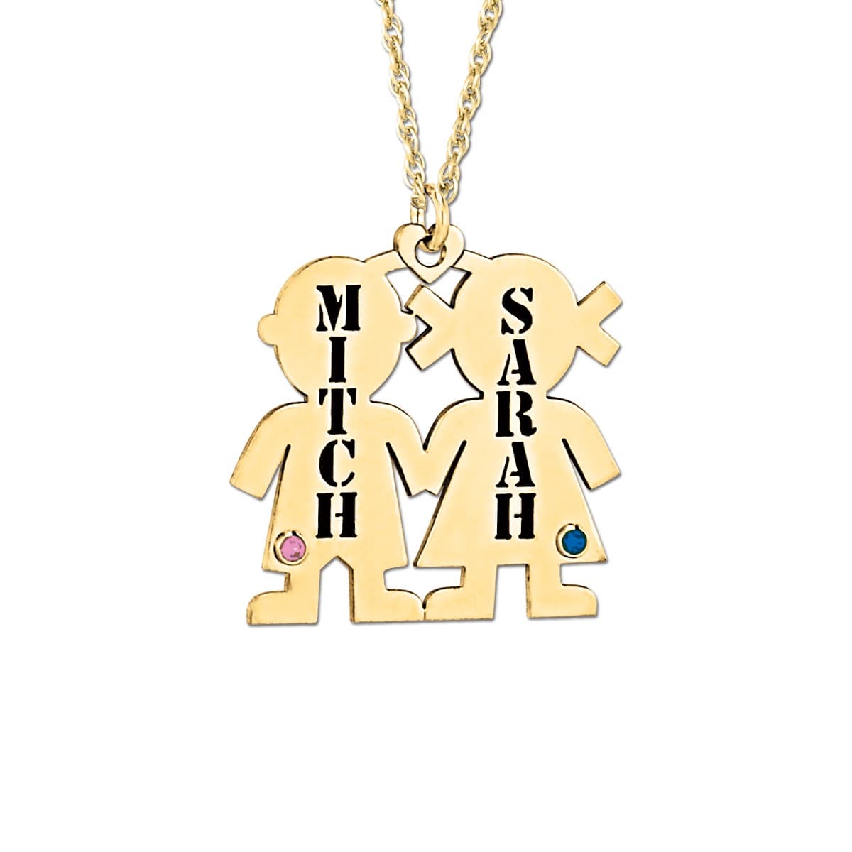 Boy And Girl Pendant, Front view in yellow gold