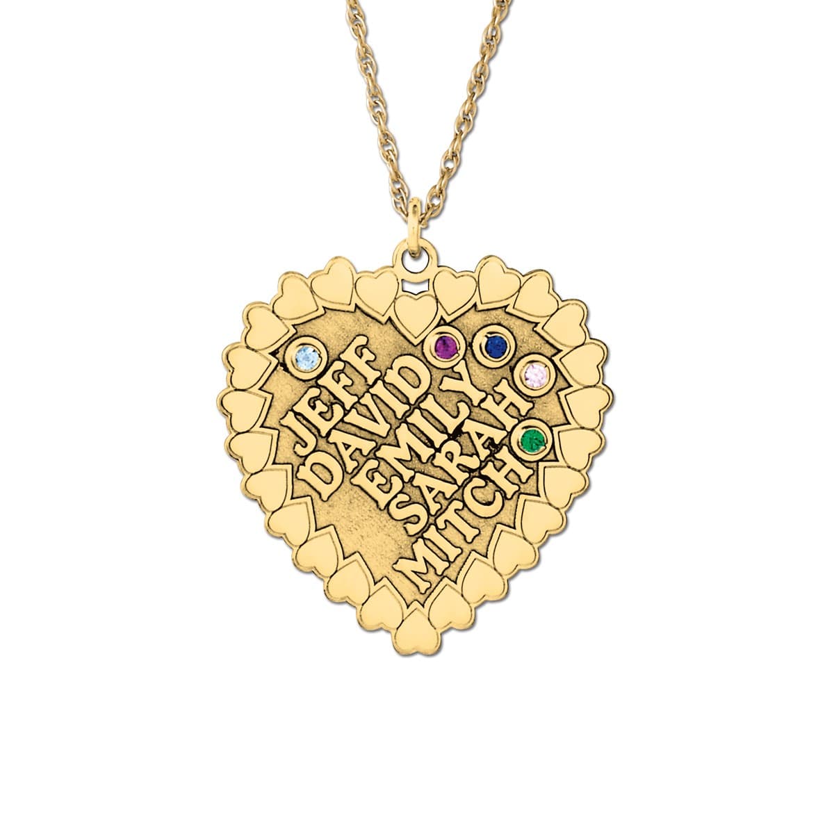 Heart With Synthetic Stones, Front view in yellow gold