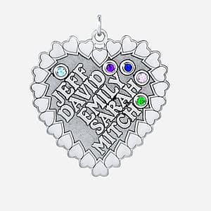 Heart With Synthetic Stones, Side view in white gold or platinum