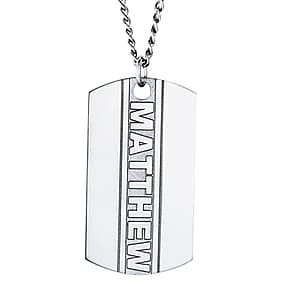 Dog Tag, Side view in white gold or platinum