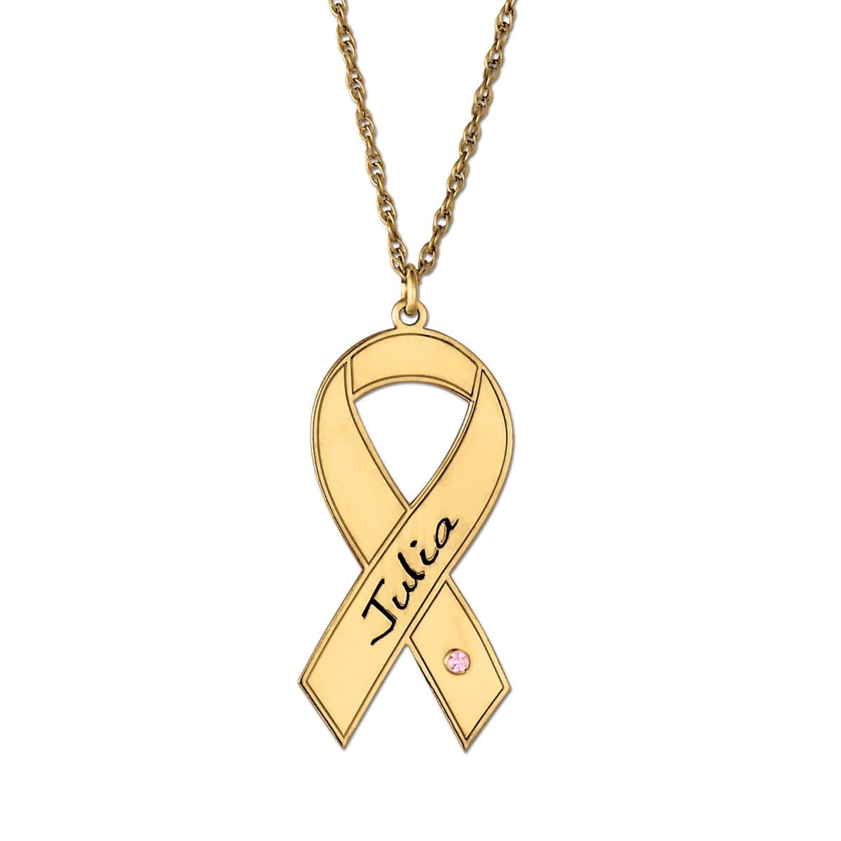Breast Cancer Ribbon, Front view in yellow gold