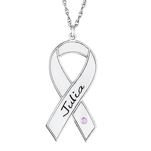 Breast Cancer Ribbon, Side view in white gold or platinum