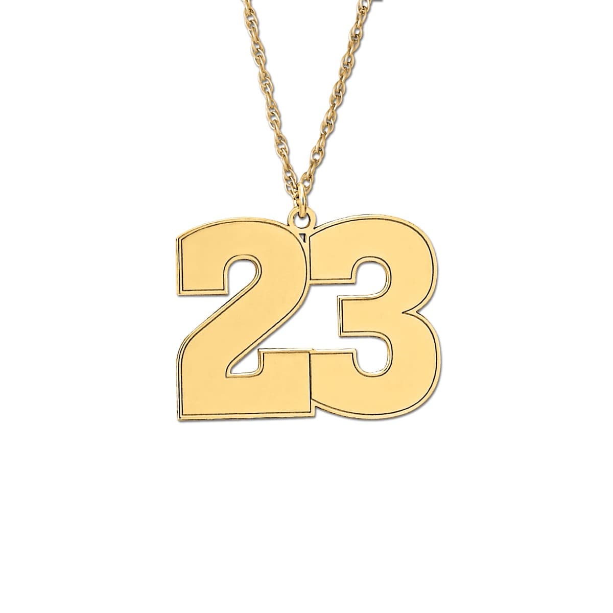Number Plate Pendant, Front view in yellow gold