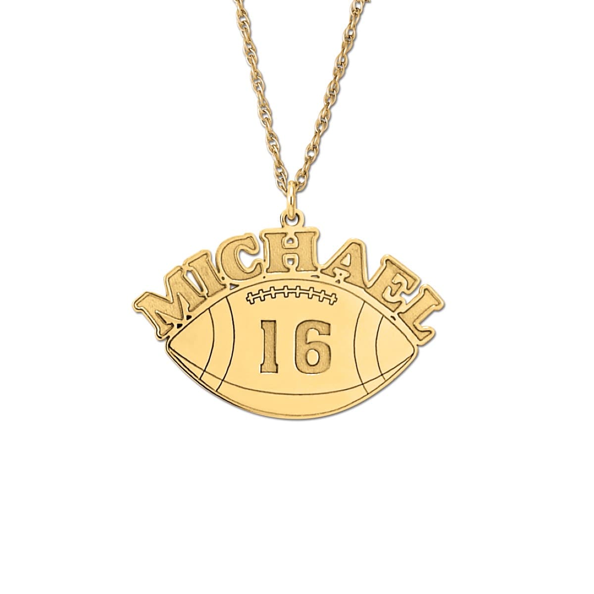 Football With Name And Number, Front view in yellow gold