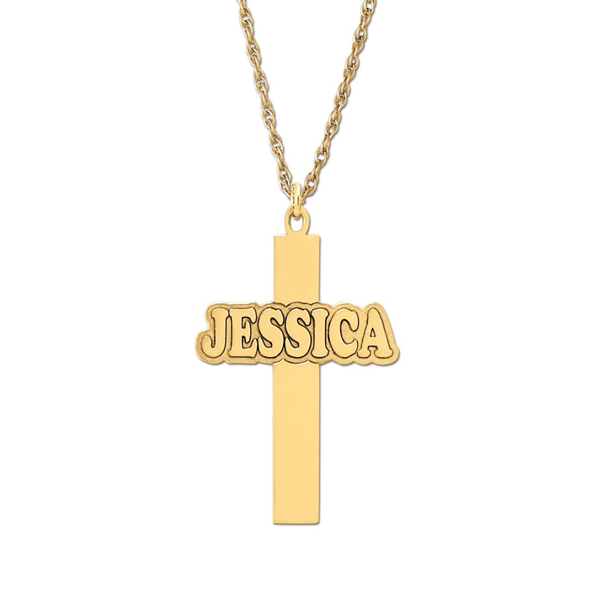 Cross With Name Horizontal, Front view in yellow gold