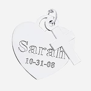Engraved Heart With Cross, Side view in white gold or platinum