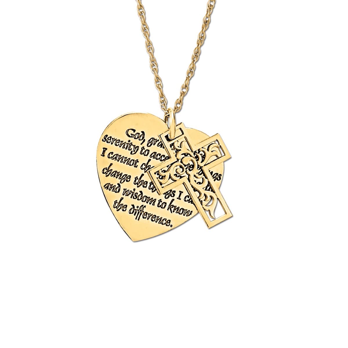 Engraved Heart With Filigree C, Front view in yellow gold