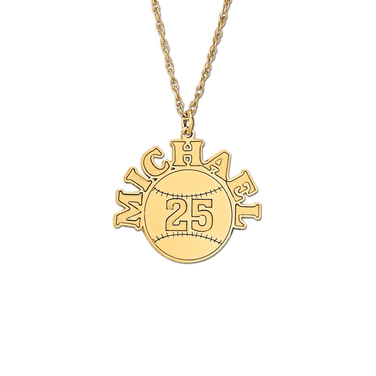 Baseball with Name And Number, Front view in yellow gold
