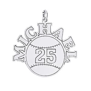 Baseball with Name And Number, Side view in white gold or platinum