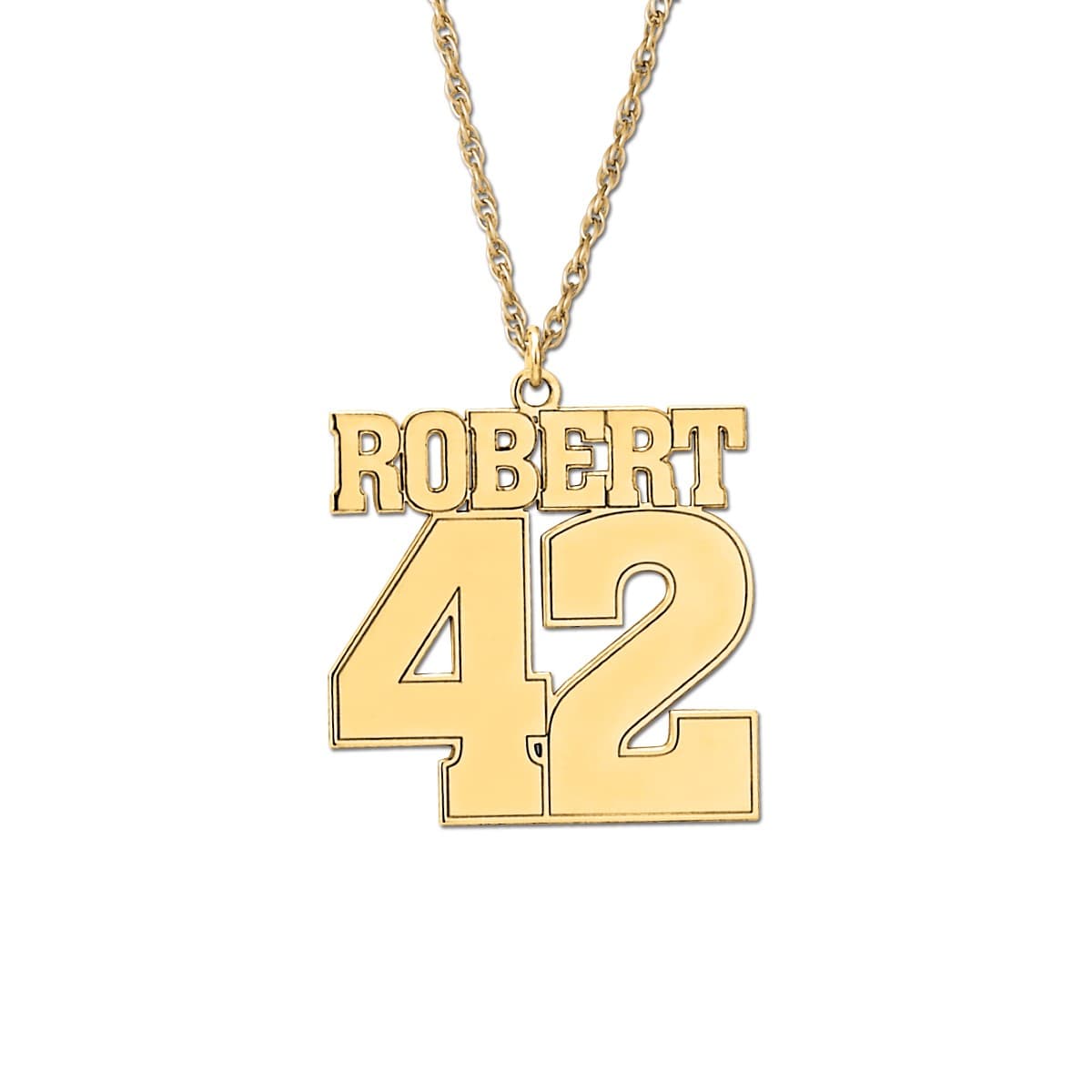 Personalized Sports Number Pendant, Front view in yellow gold