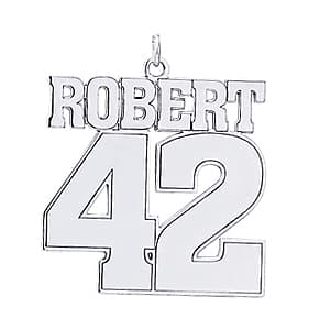 Personalized Sports Number Pendant, Side view in white gold or platinum