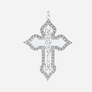 Engraved Cross, Side view in white gold or platinum