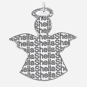 Angel with Name On Background, Side view in white gold or platinum